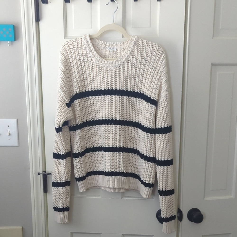 Splendid x Cellajaneblog Cream and Black Striped Sweater